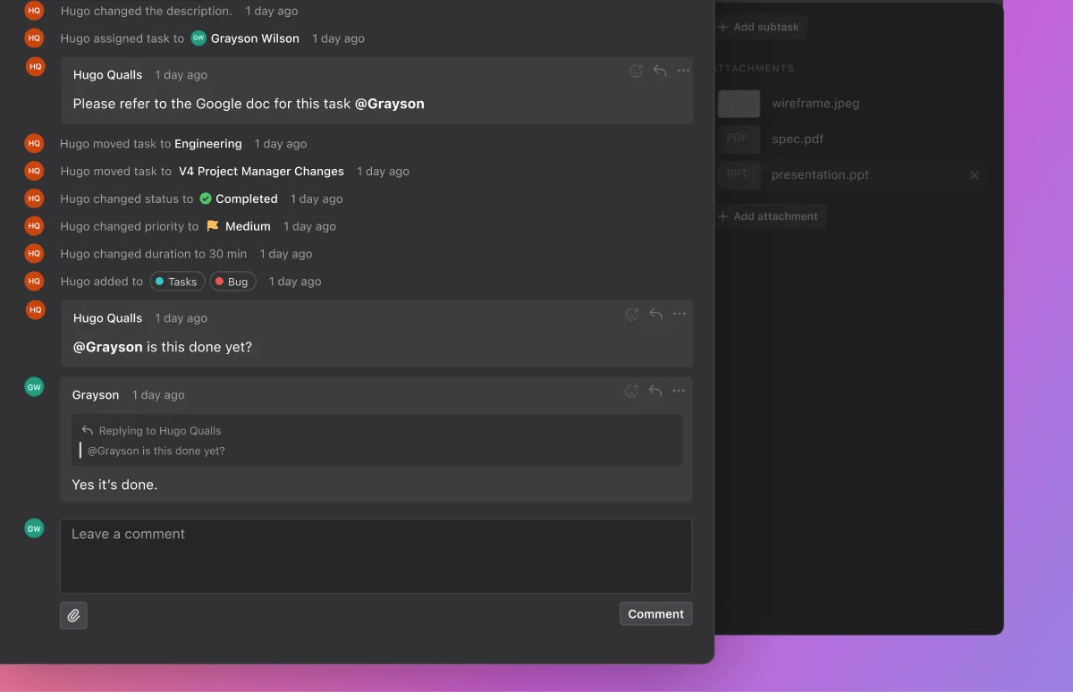 Task comments in Motion AI