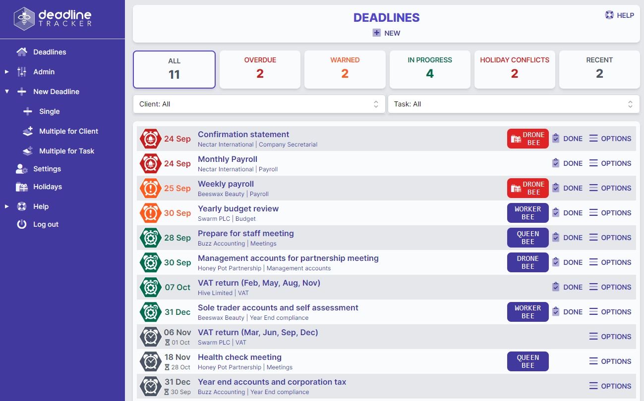 Deadline Tracker dashboard