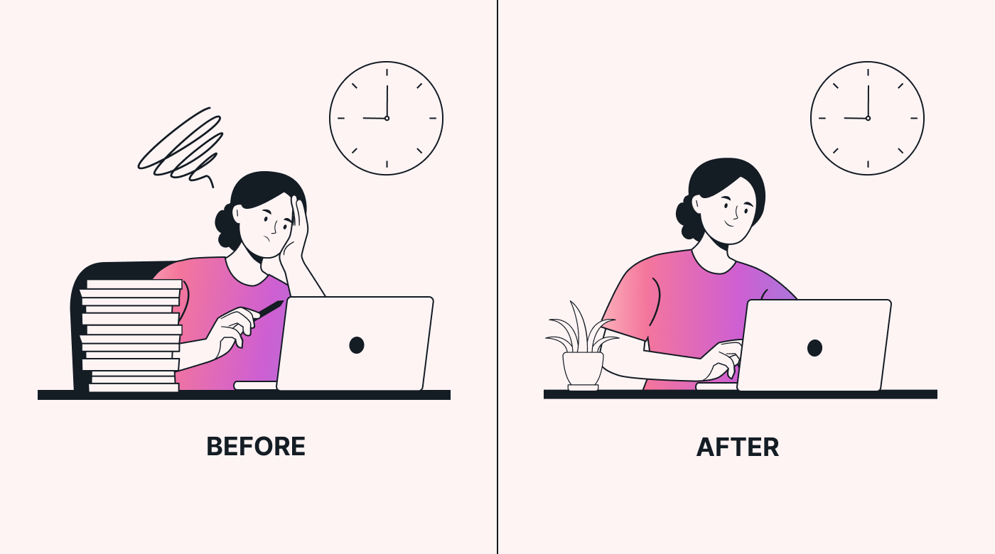 Split illustration of two humans