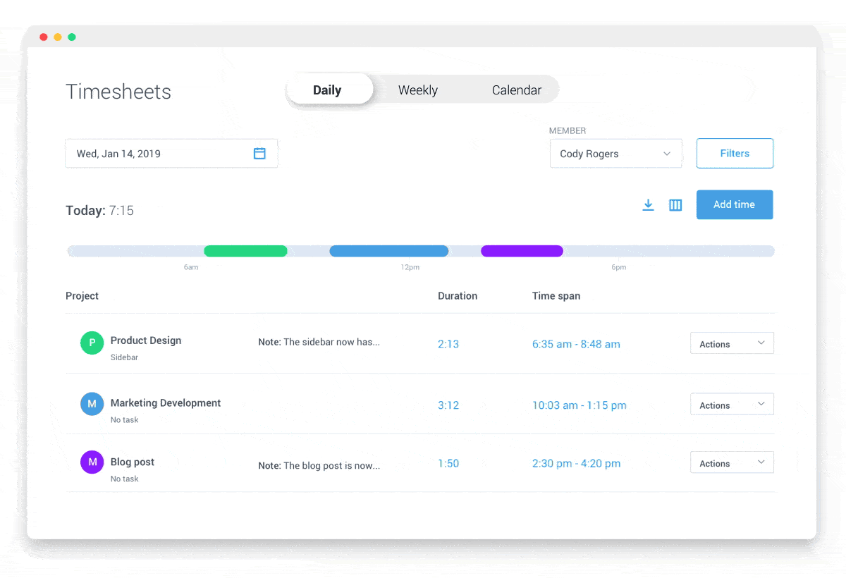 Example timesheet for user