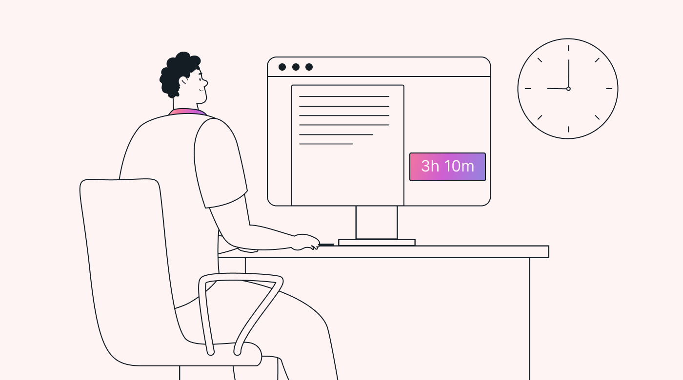 Human at computer using time tracking app