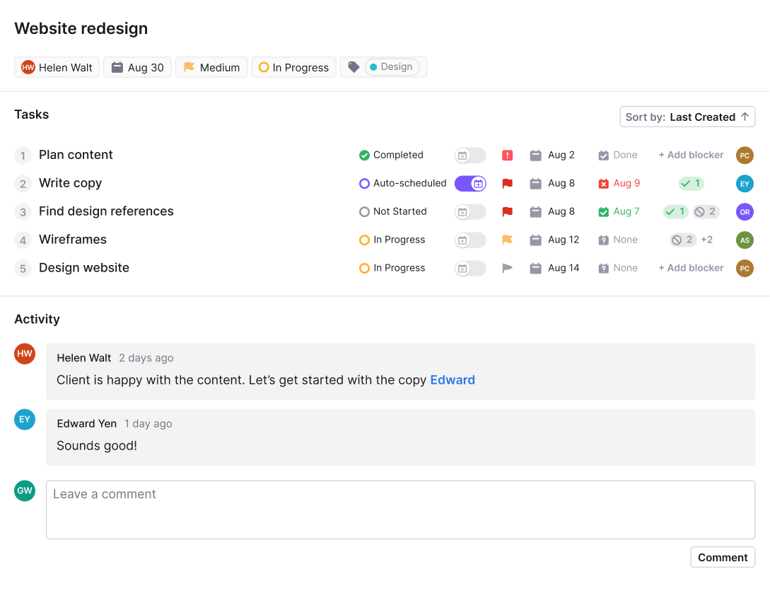 Project tasks and activities with Motion