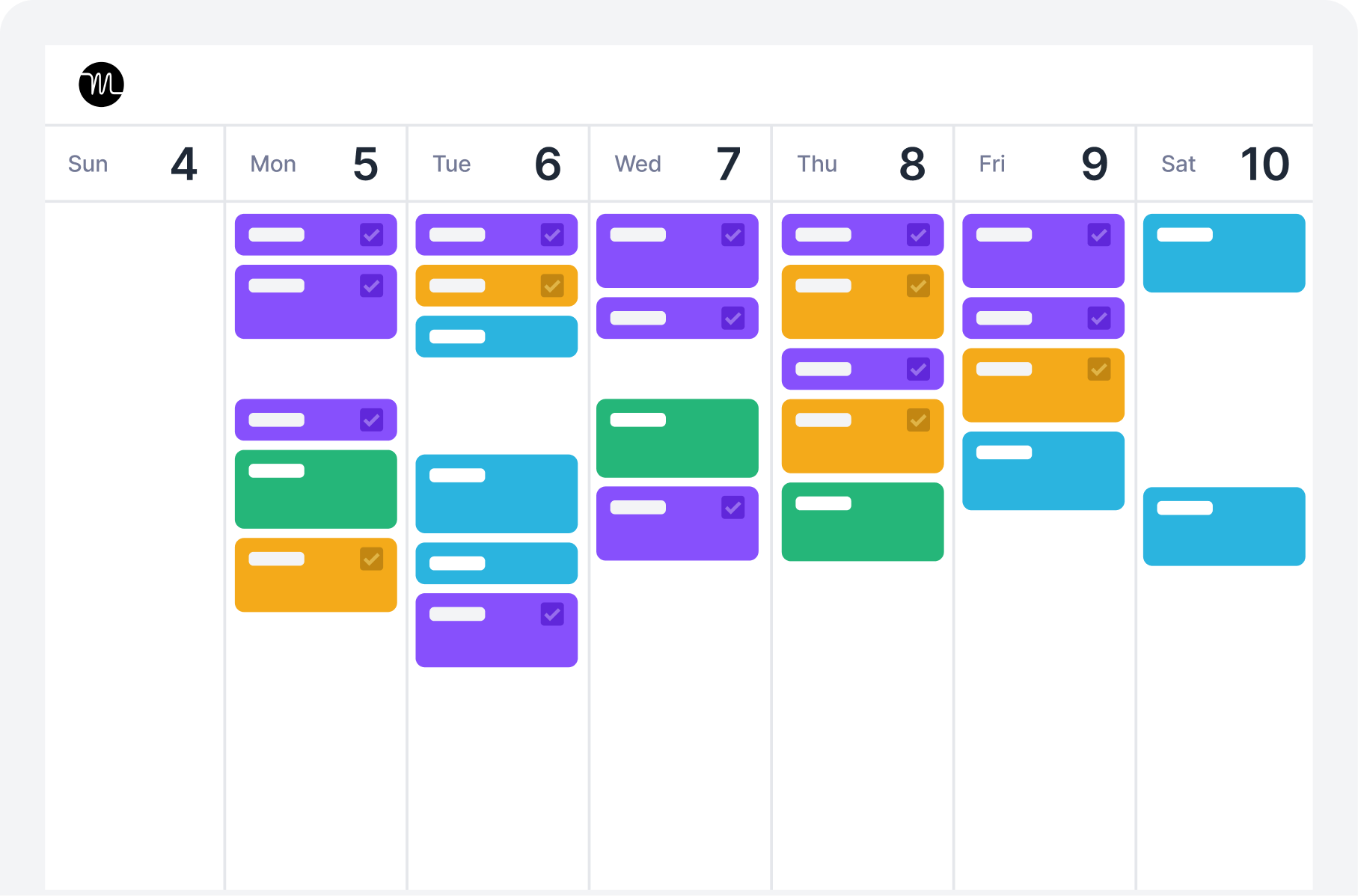 Example of a project timeline over one week
