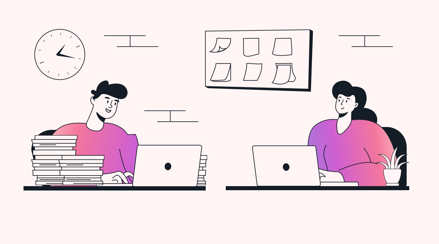 Two people planning at desks