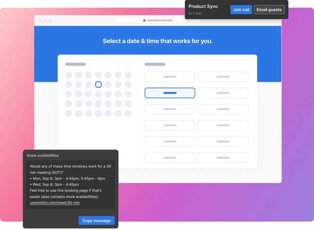 Share availability and schedule meetings.