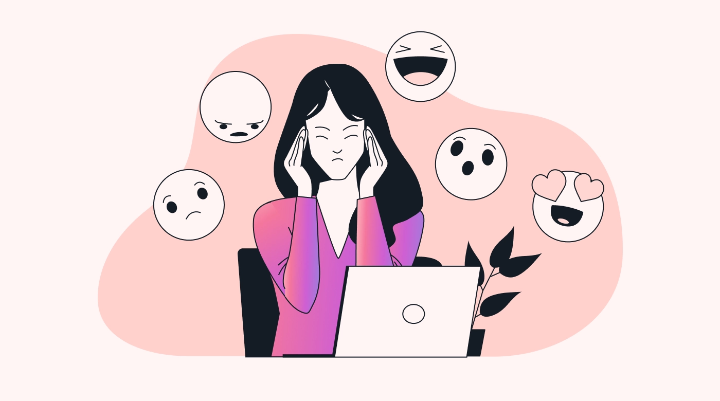A person with multiple faces around them to reflect different moods