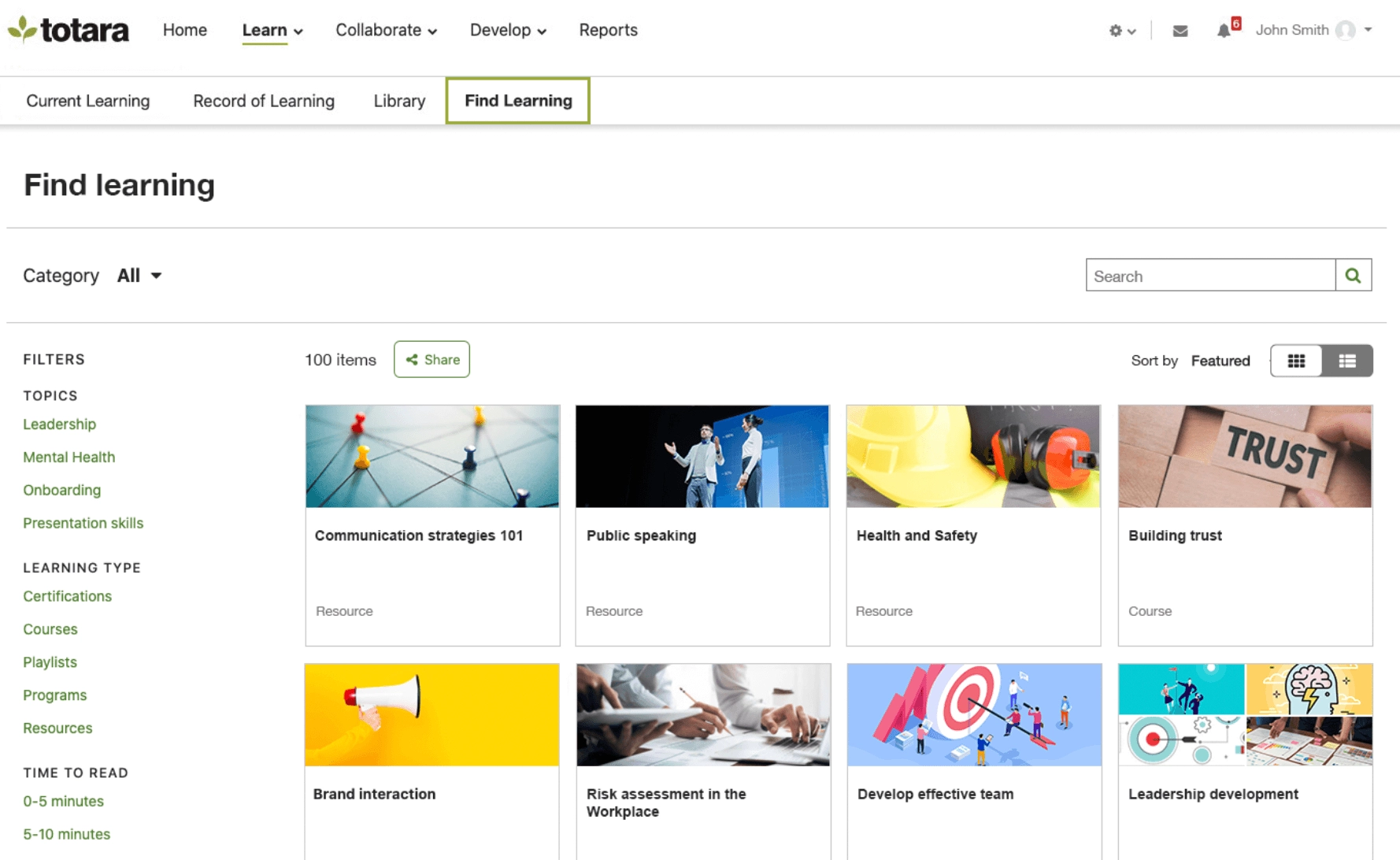 Totara Learn knowledge dashboard