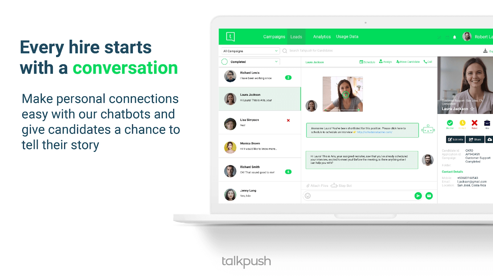 TalkPush candidate messaging dashboard