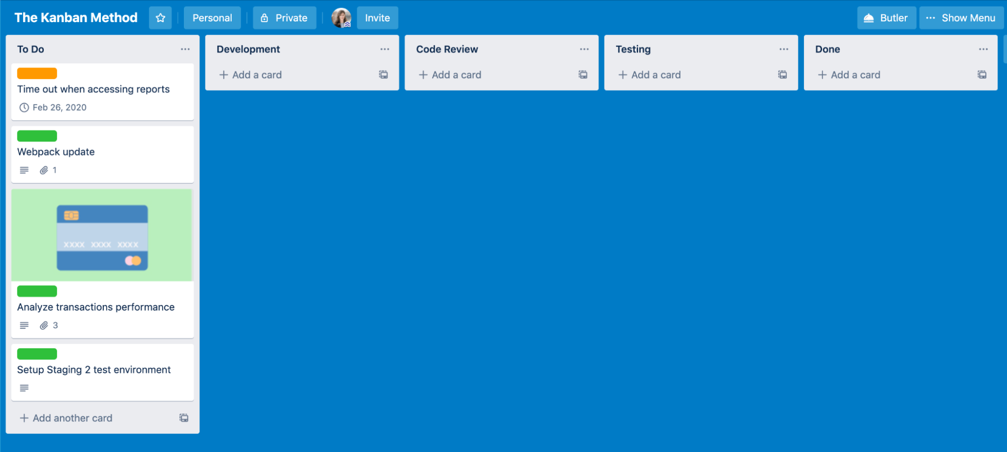 Trello Kanban board interface
