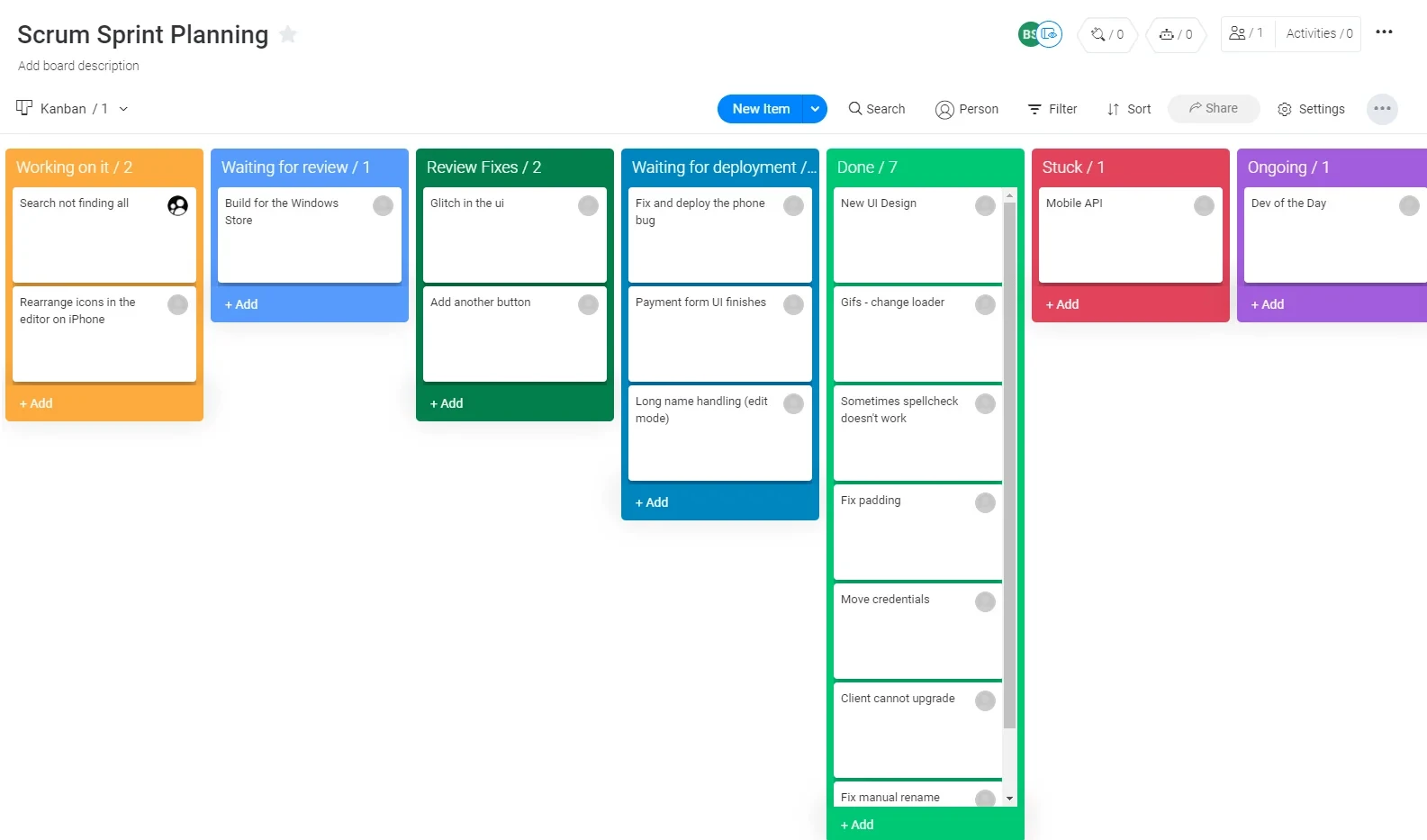 Monday.com Kanban Board