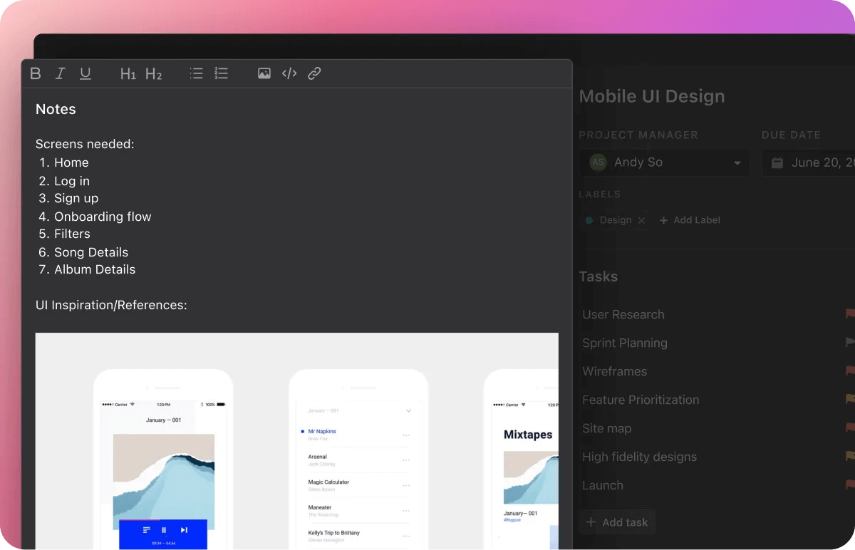 A screenshot of the central repo for notes in Motion