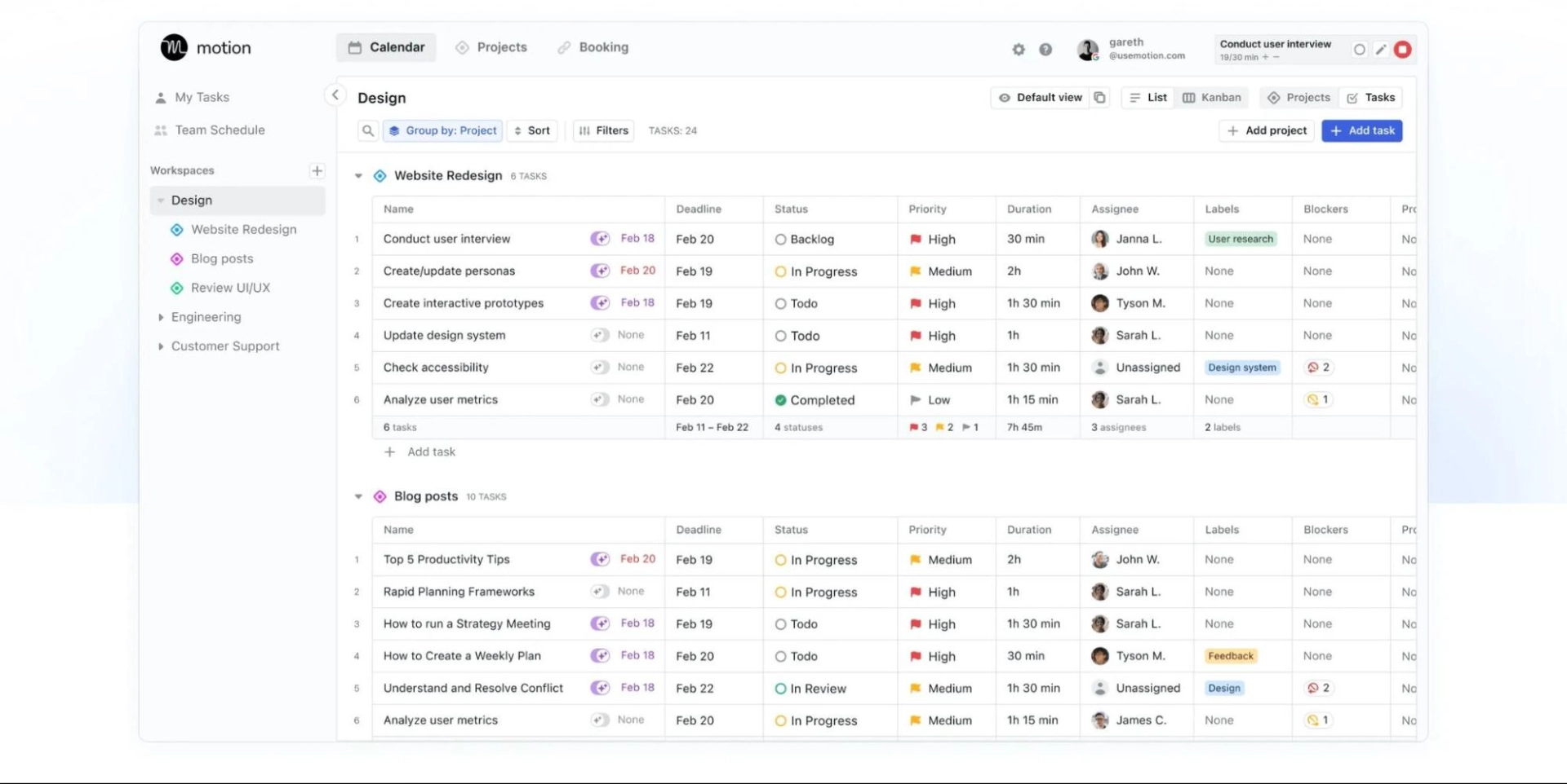 See team and project progress