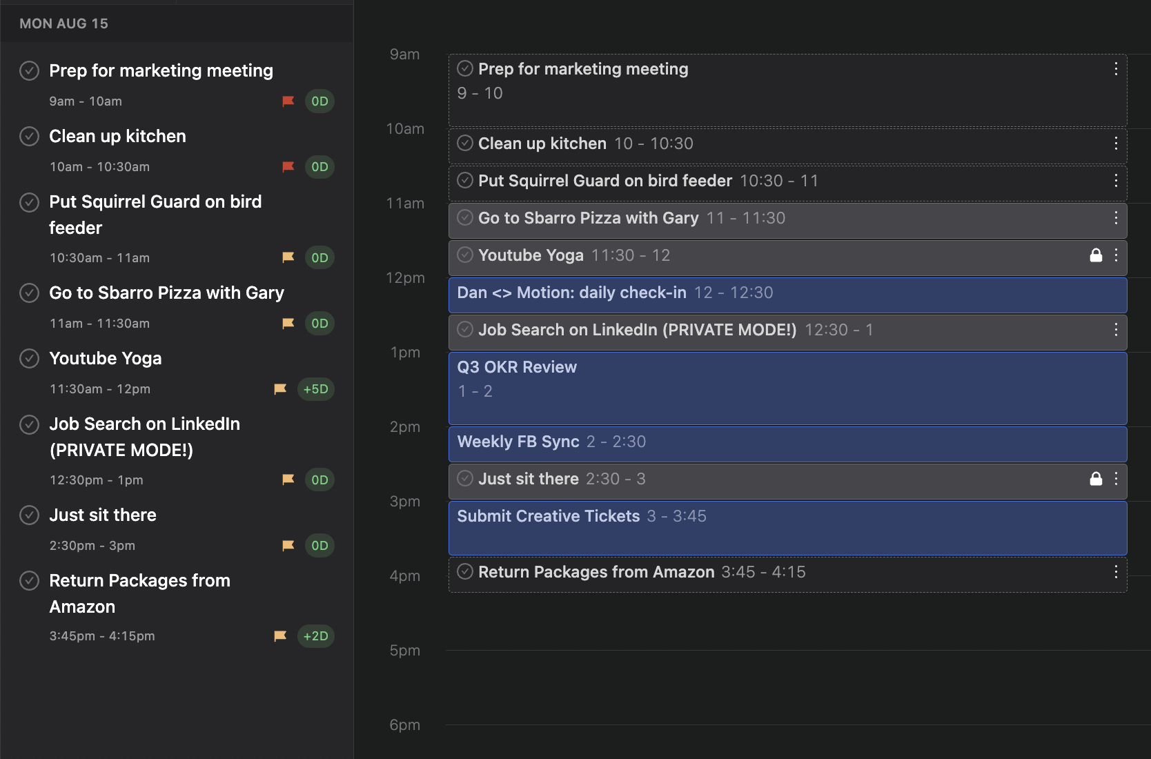 Motion timeboxes schedule