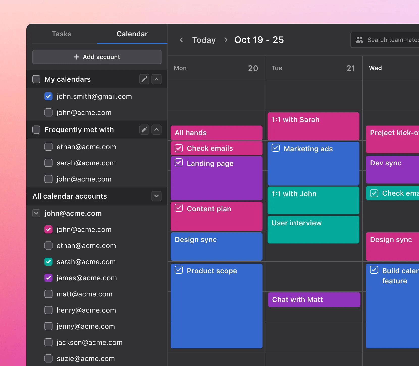 View of the Motion calendar with marketing tasks