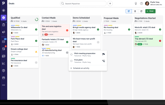 Kanban view of Pipedrive project dashboard