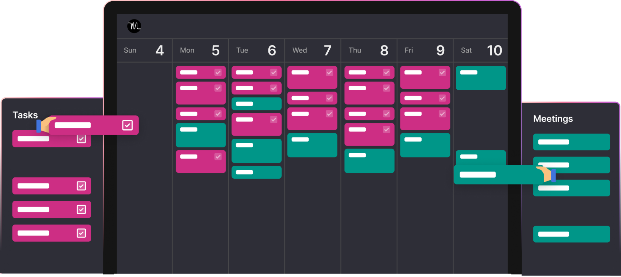 Calendar with meeting and task list