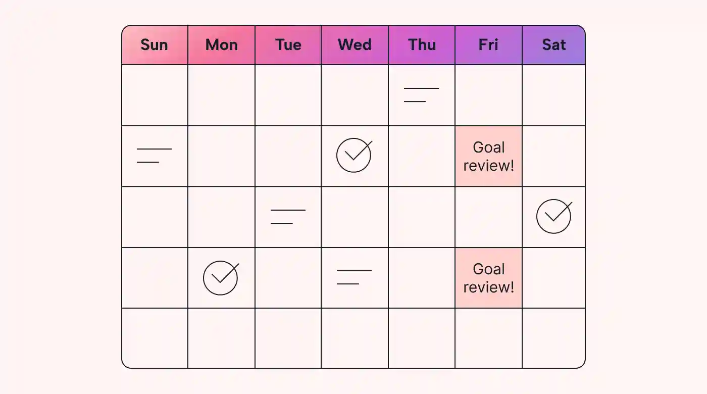 Calendar schedule goal reviews
