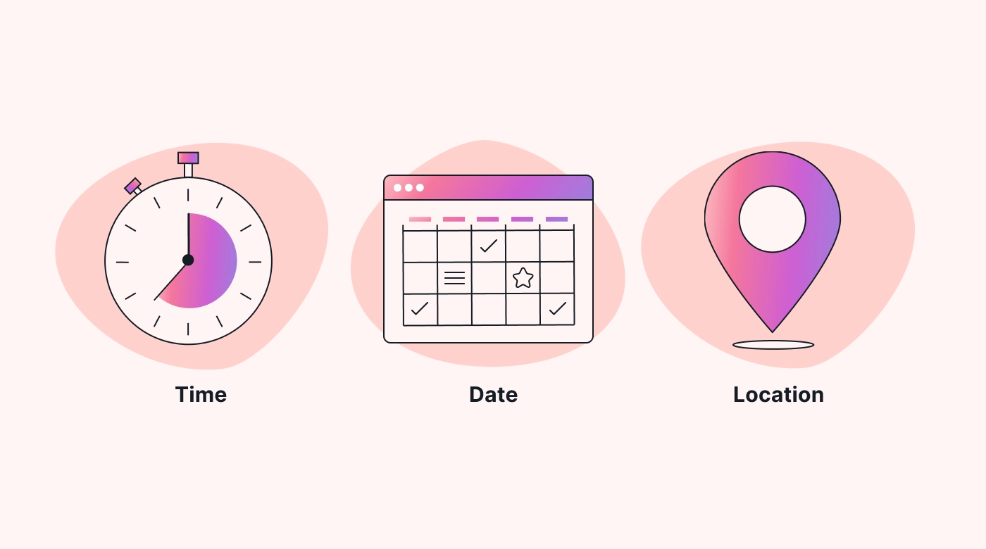 Date, time, and location icons