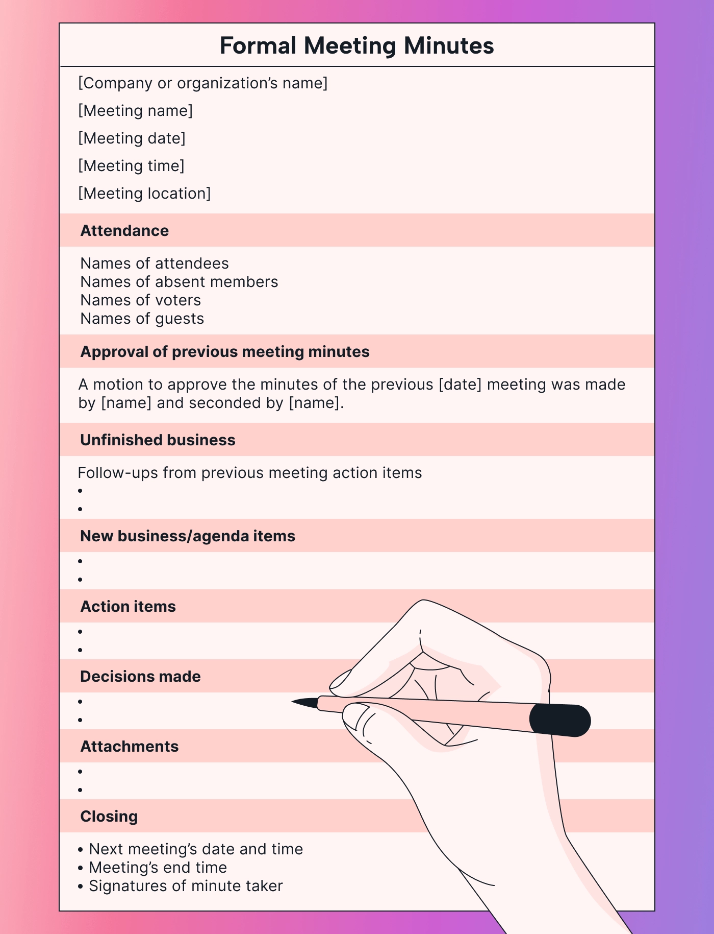 Standard formal meeting minutes template