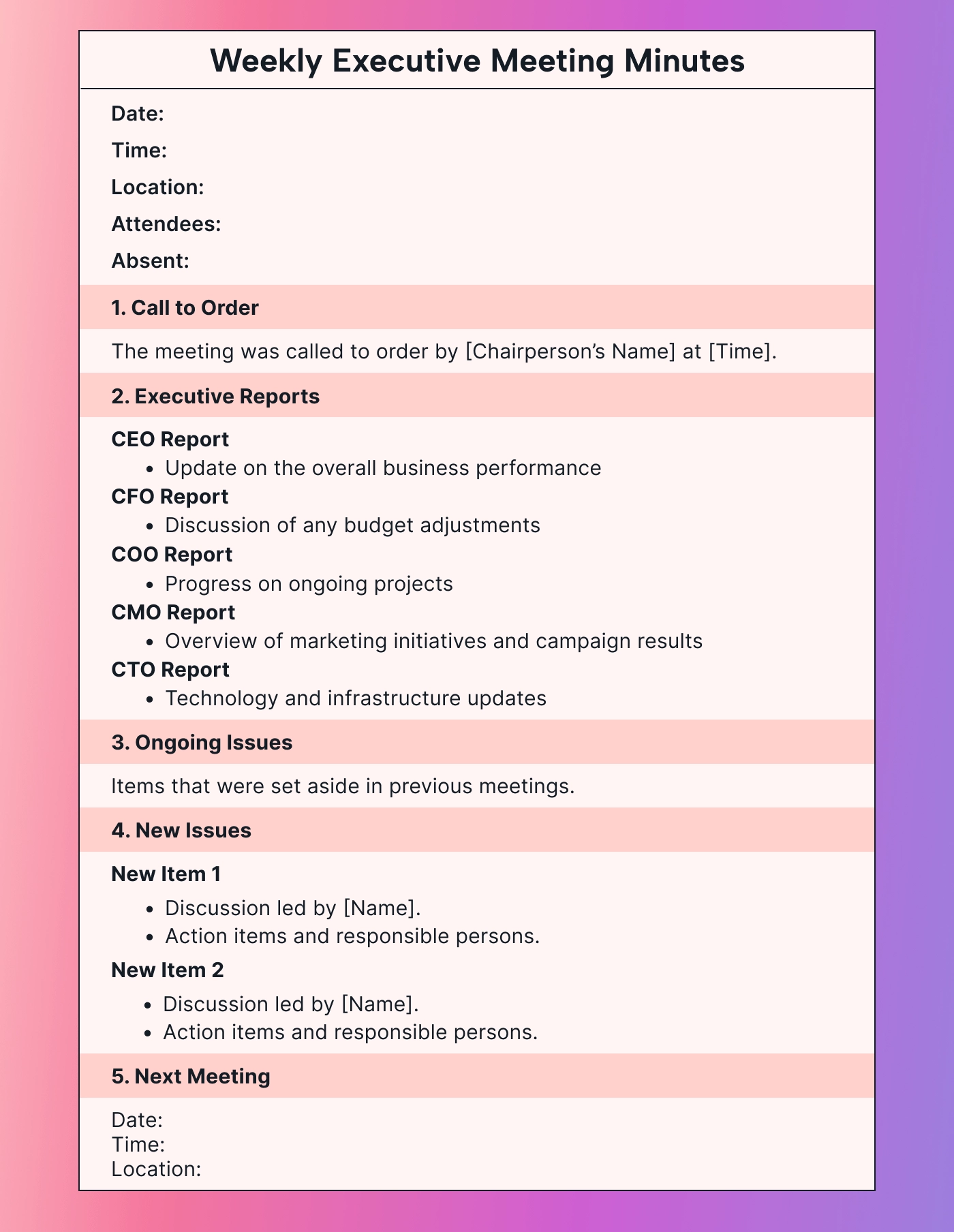 Weekly executive meeting minutes template