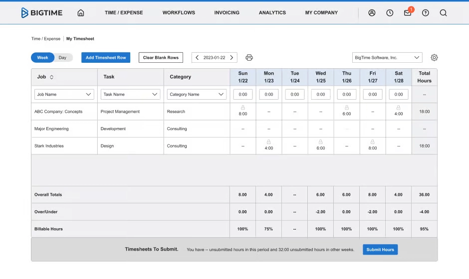 Financial project management on BigTime
