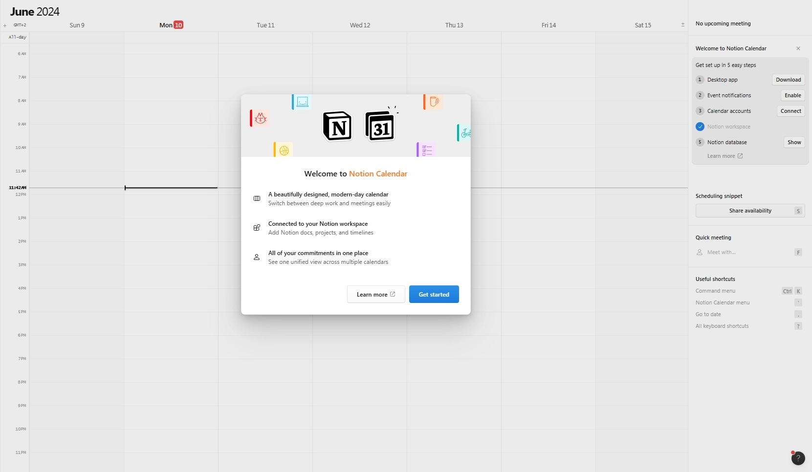 Screenshot of Notion Calendar interface