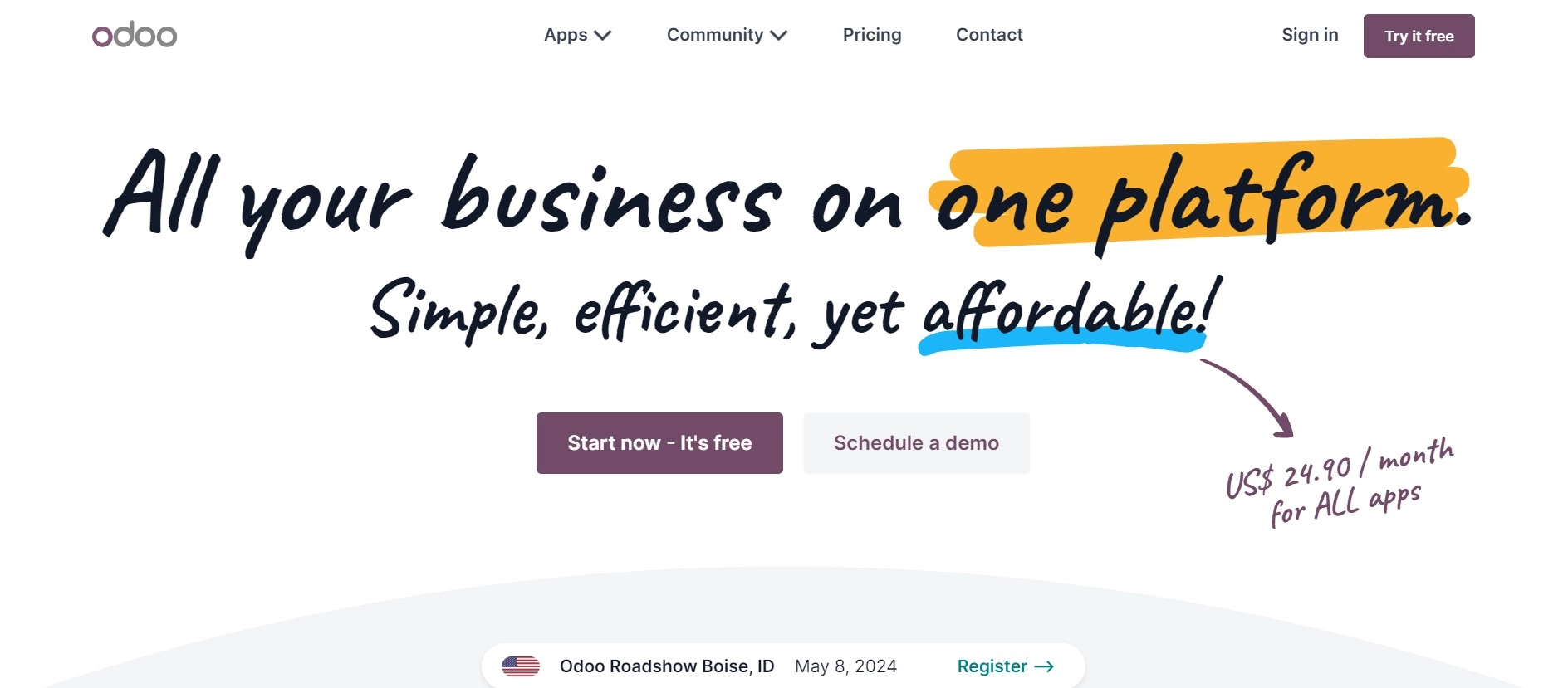 Odoo homepage