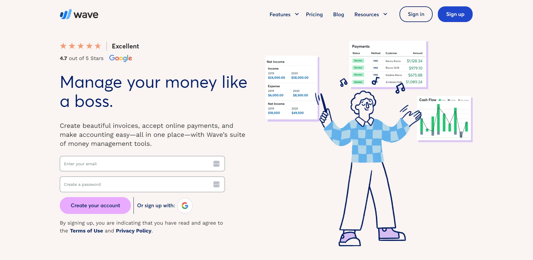 Screenshot of Wave home page