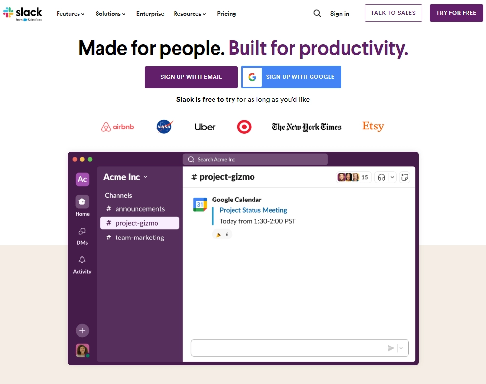 Screenshot of Slack