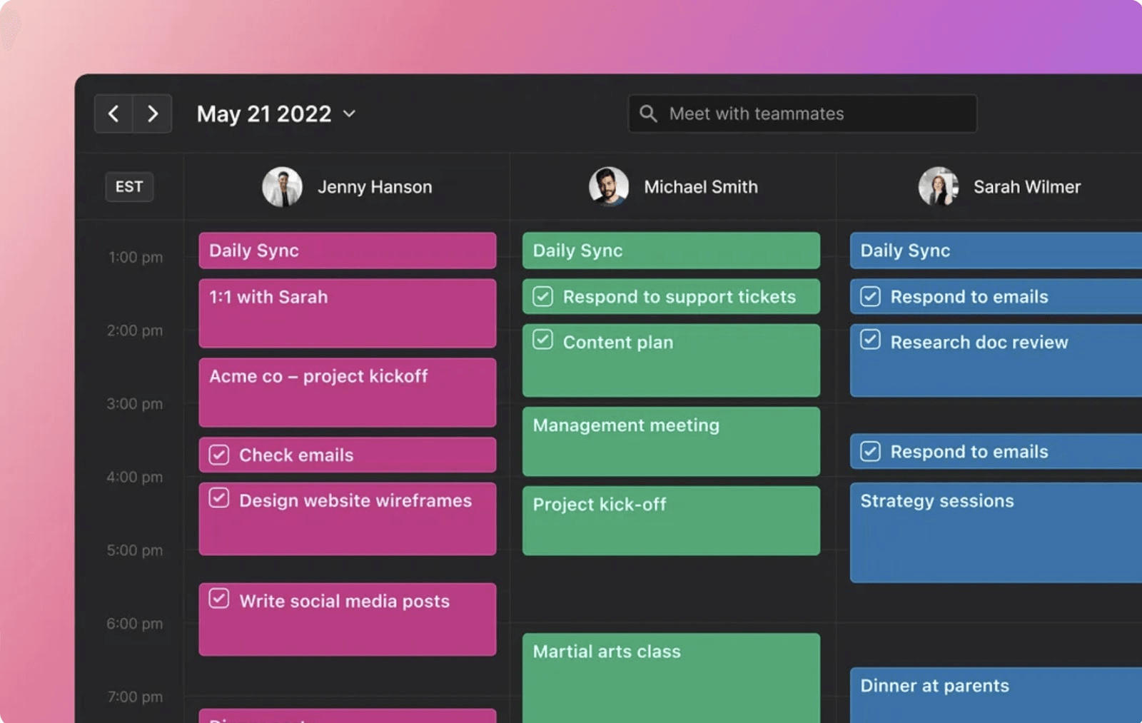 Team calendar view on Motion AI