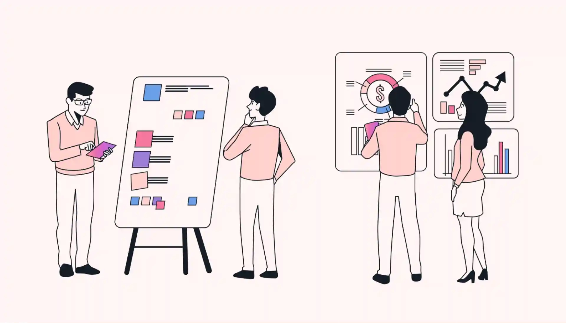 A team brainstorming on whiteboards