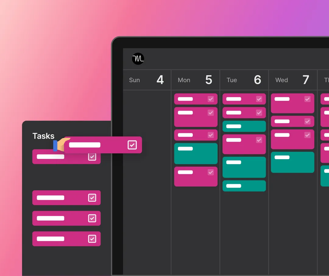 Tasks being scheduled onto a calendar