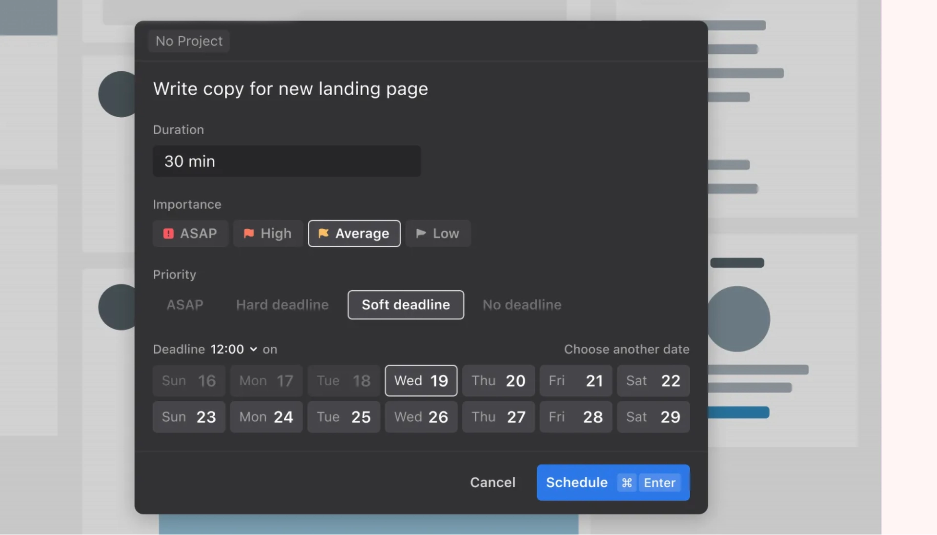 Screenshot of adding a task in Motion