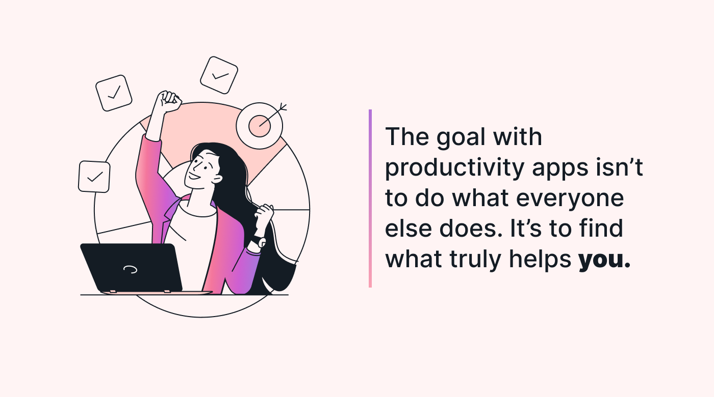 Text about productivity app selection