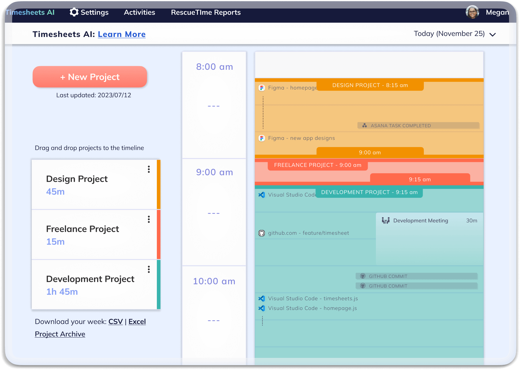 Screenshot of RescueTime interface