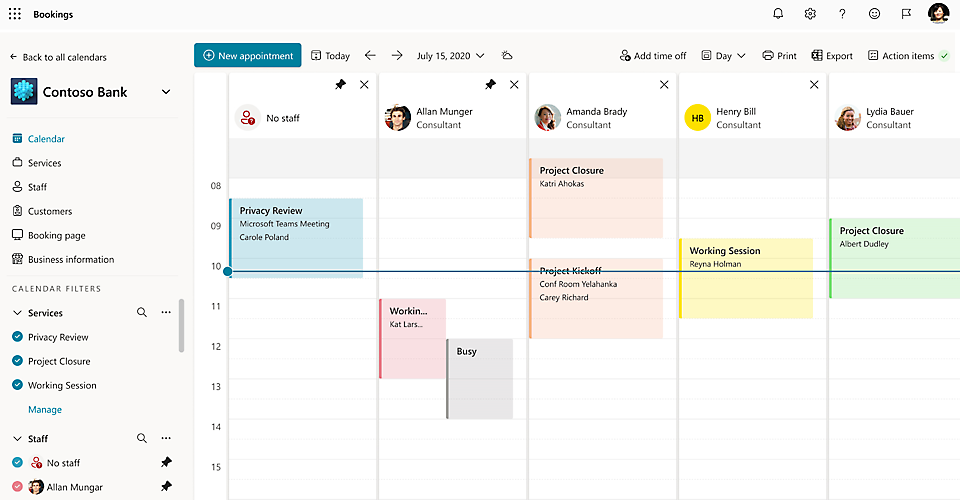 Screenshot from Microsoft Bookings interface