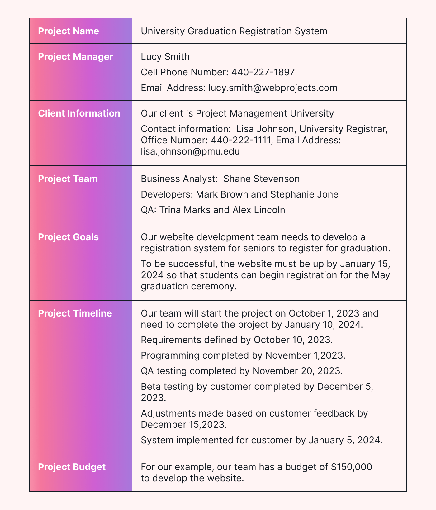 A completed project brief for a website development project