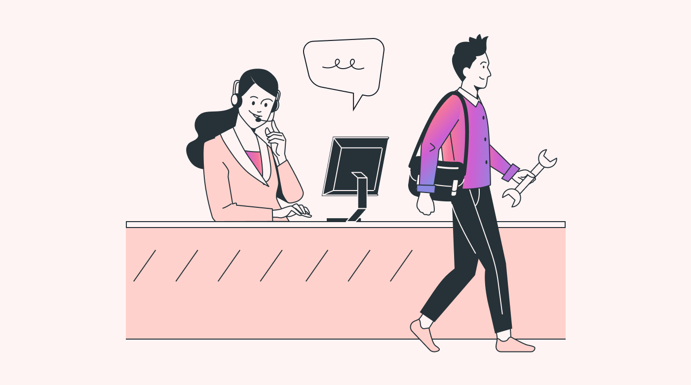 A call center consultant dispatches a technical support person to go fix a problem.