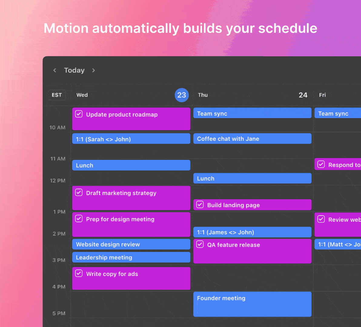 An example of a Motion organizing a calendar