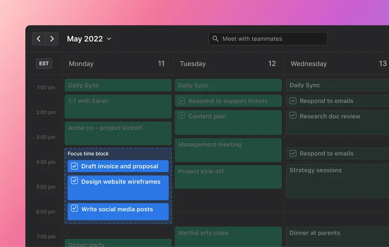 Focus Time Block on Motion calendar