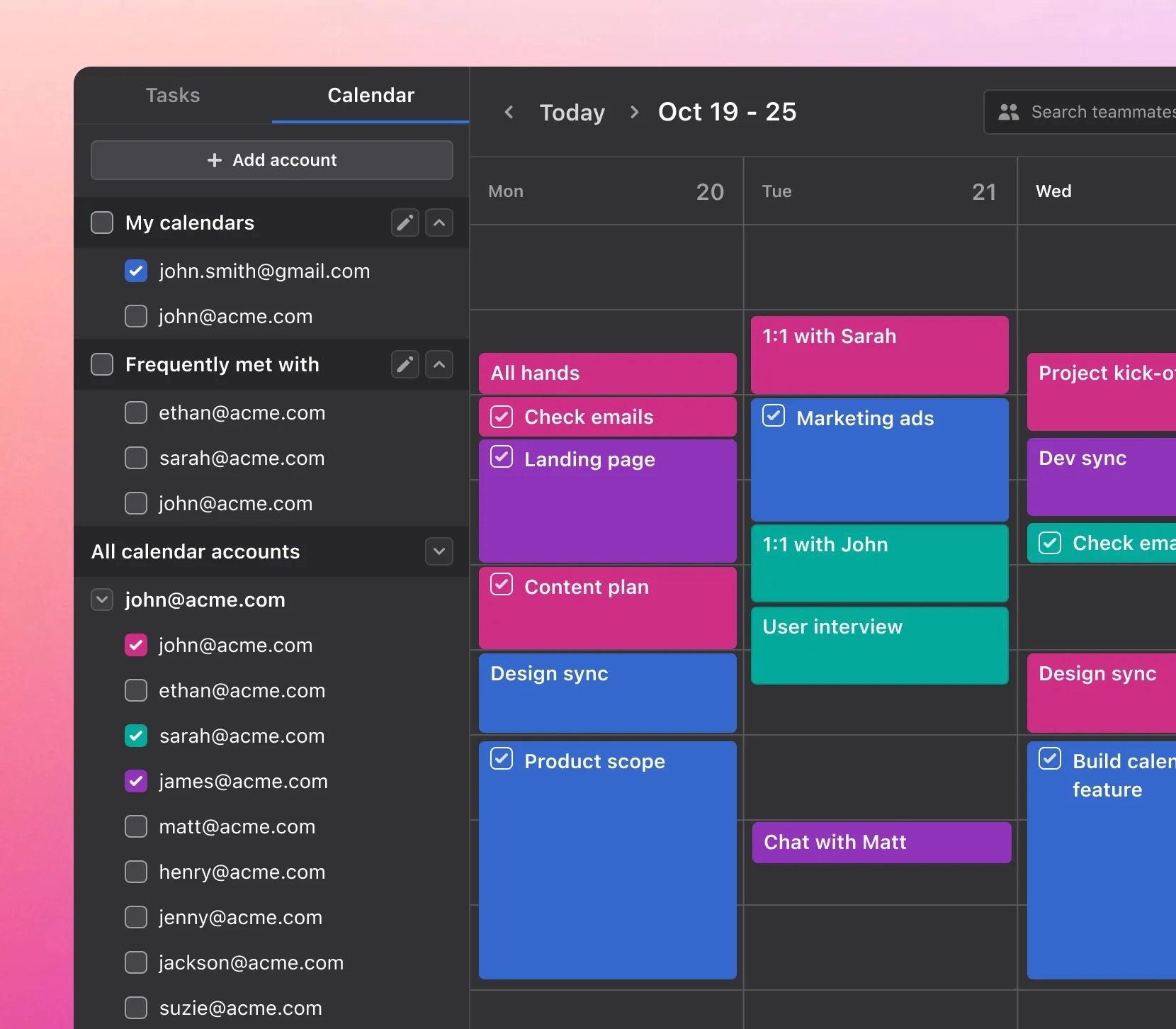 View cross-functional team schedule