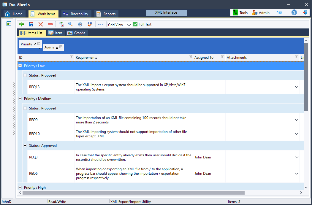 Doc Sheets interface