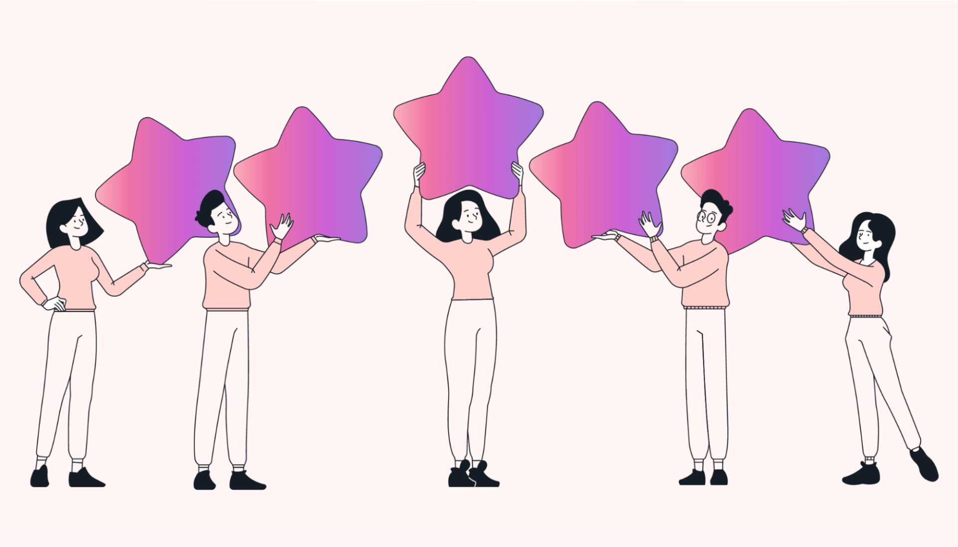 People holding large stars over their heads.