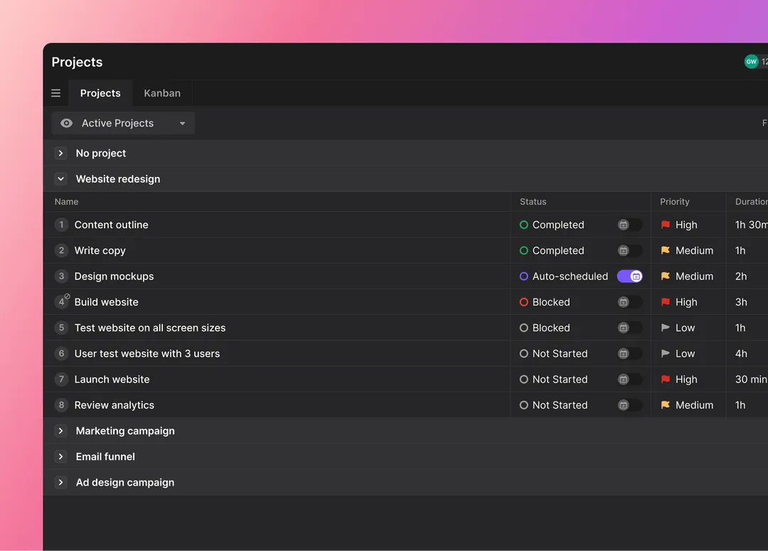A project with tasks