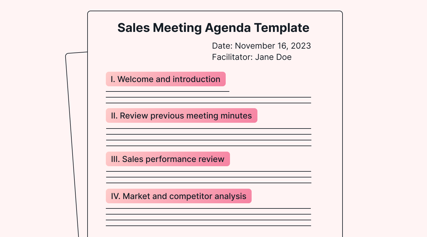Mockup of a sales meeting agenda template.