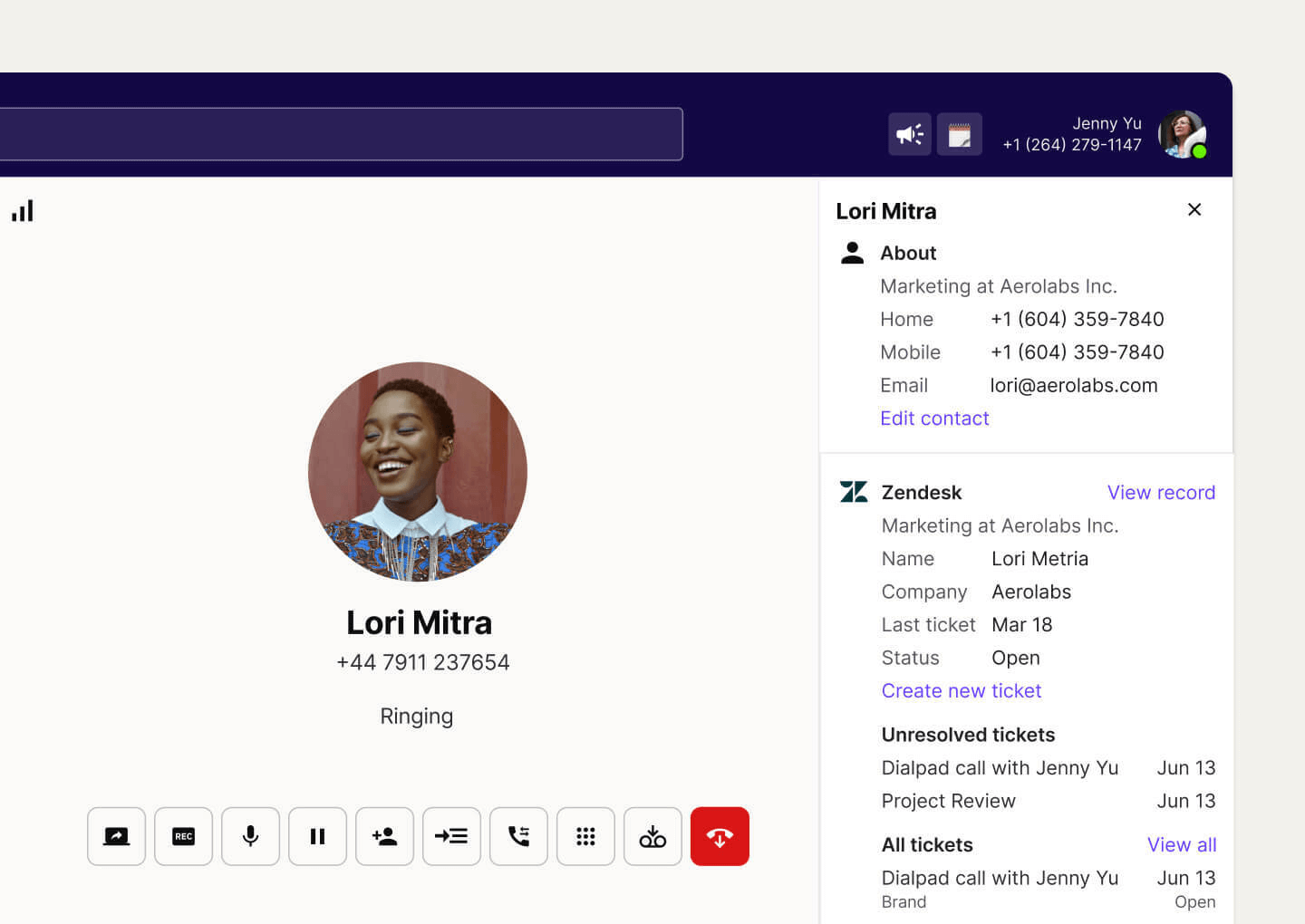Screenshot of DialPad software interface