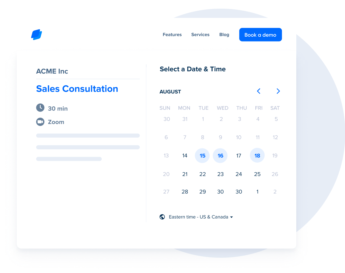 Calendly interface showing a sales consultation and calendar.