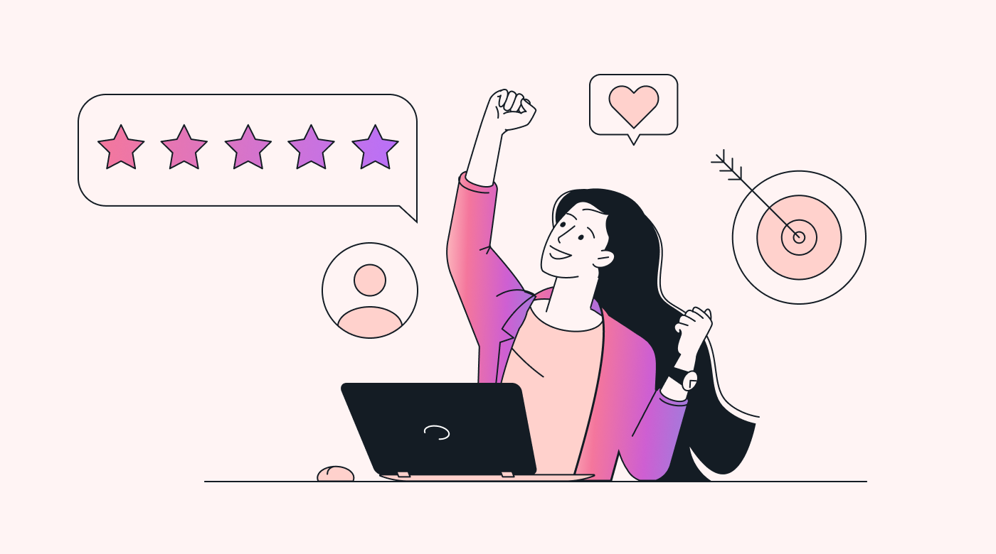 Employee celebrating five-star reviews