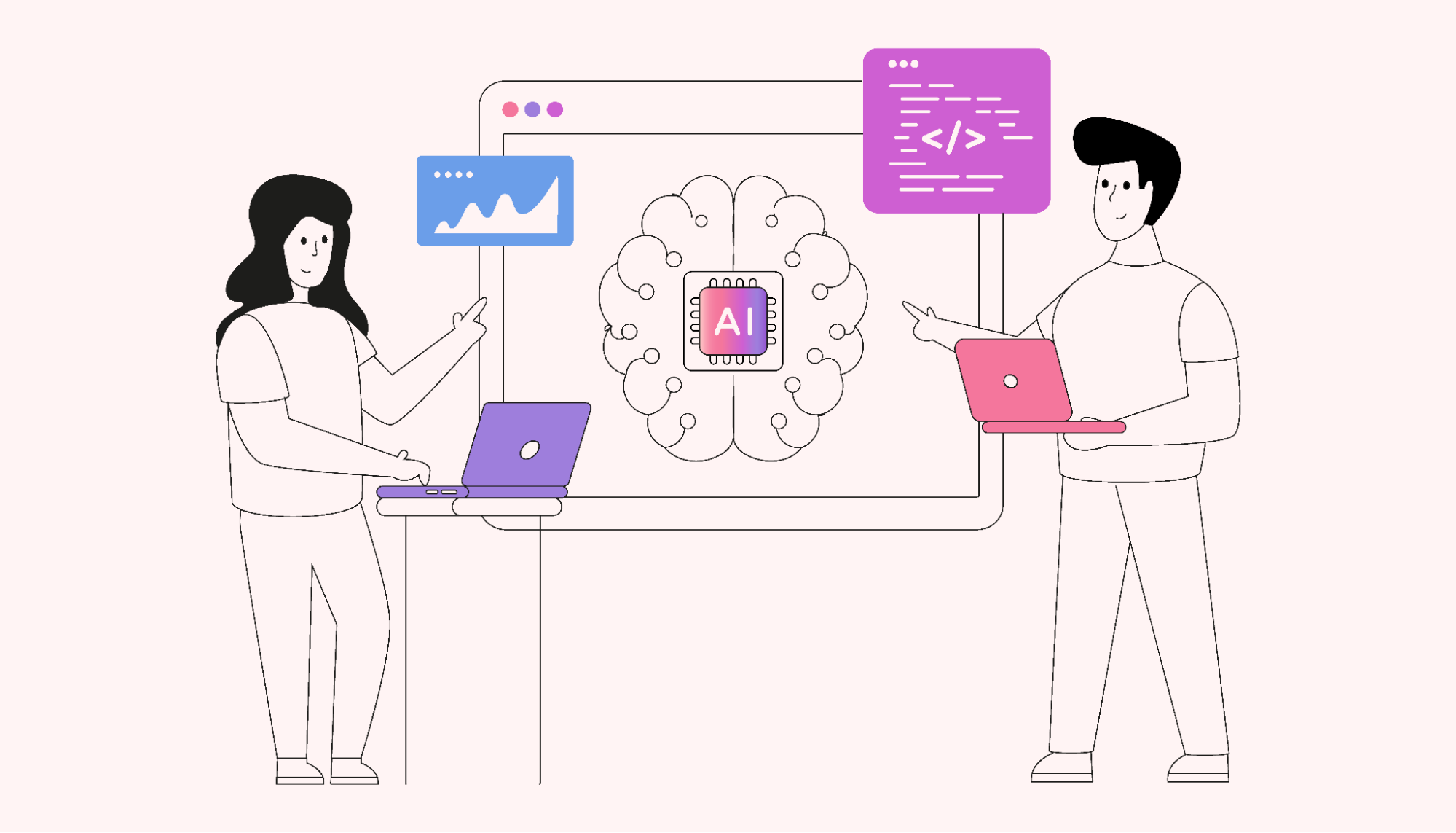 Two people working with AI on their laptops