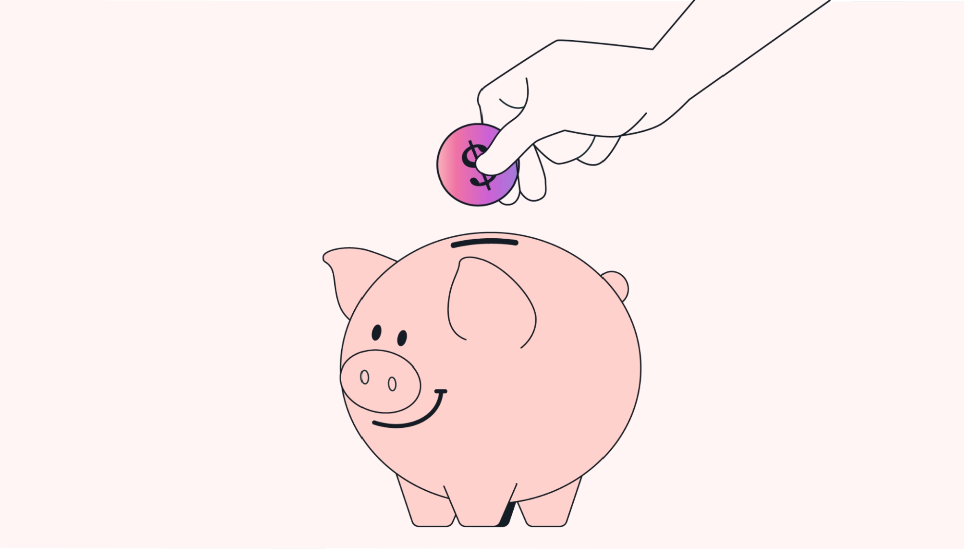 Hand putting a coin into a piggy bank